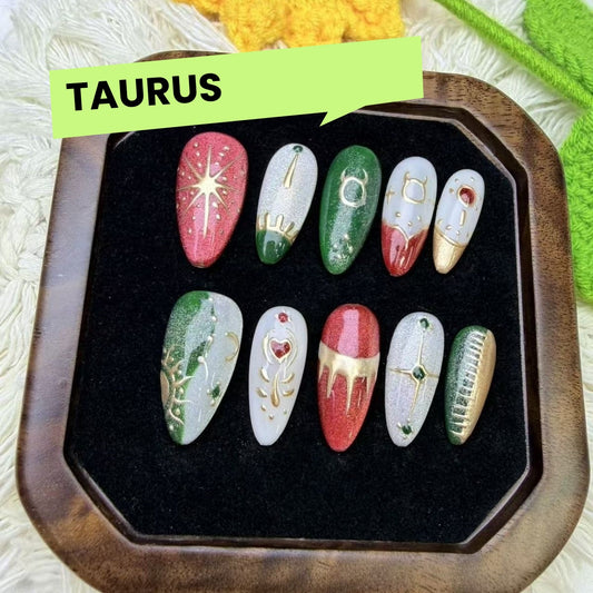 12 Zodiac Signs Handmade Press on Nails Collection