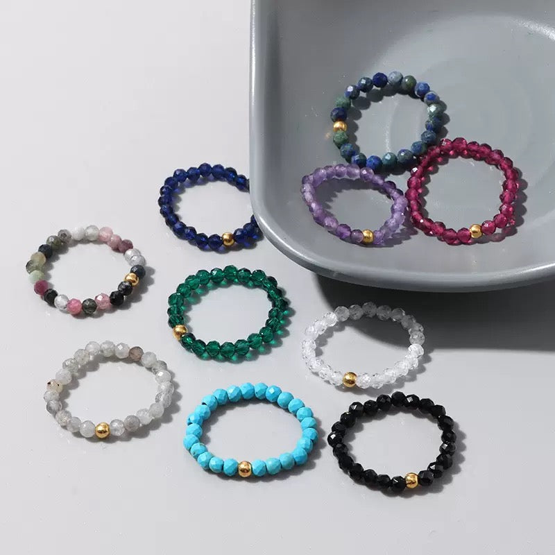 3mm Multi Round Faceted Bead Ring Elastic Rings Stackable