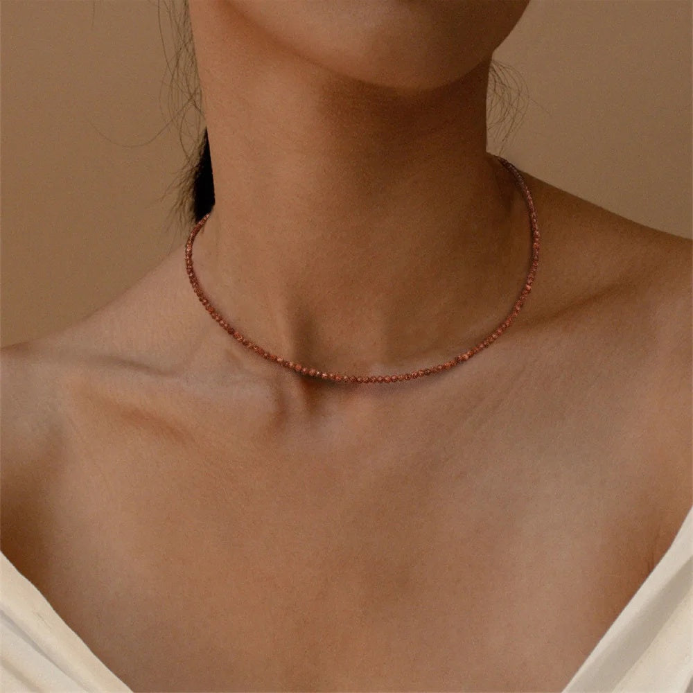 2mm Shining Beads Stone Necklace Choker Jewelry