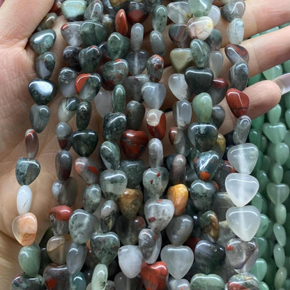 Smooth Heart Shape Beads 10mm/15mm Quartz/Jasper/Agate/Crystal