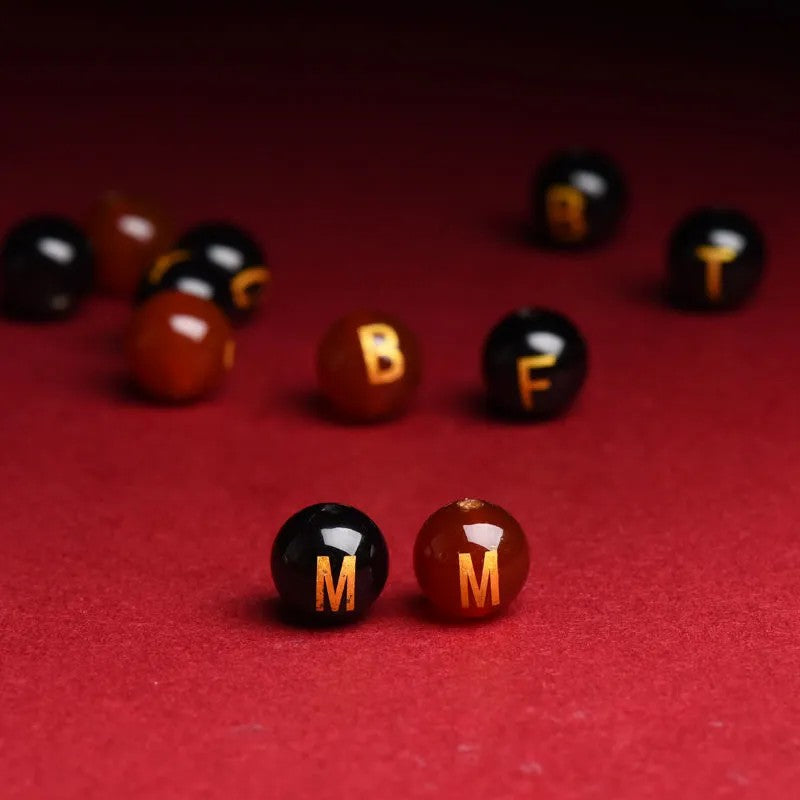 Natural Red Agate Beads - 26 Alphabet Loose Beads for Engraving Customization DIY
