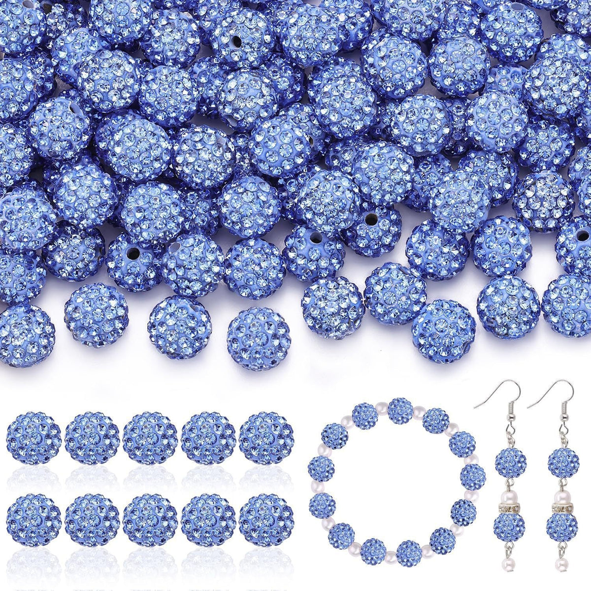 100pcs 10mm Rhinestone Beads Shiny Round Disco Ball Beads Bulk, Sparkle Crystal Clay