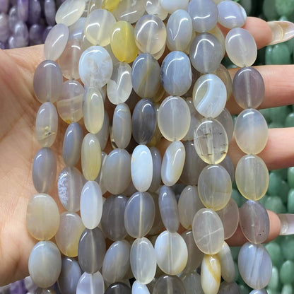 Smooth Flat Oval Beads 10x14mm Quartz/Jasper/Agate/Crystal