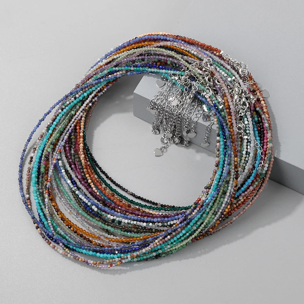 2mm Shining Beads Stone Necklace Choker Jewelry