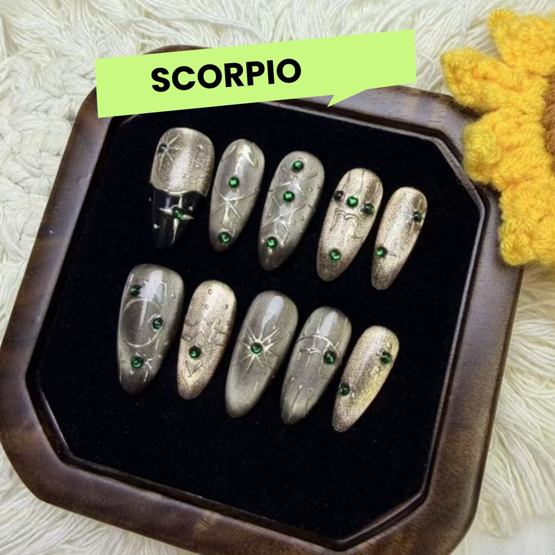 12 Zodiac Signs Handmade Press on Nails Collection