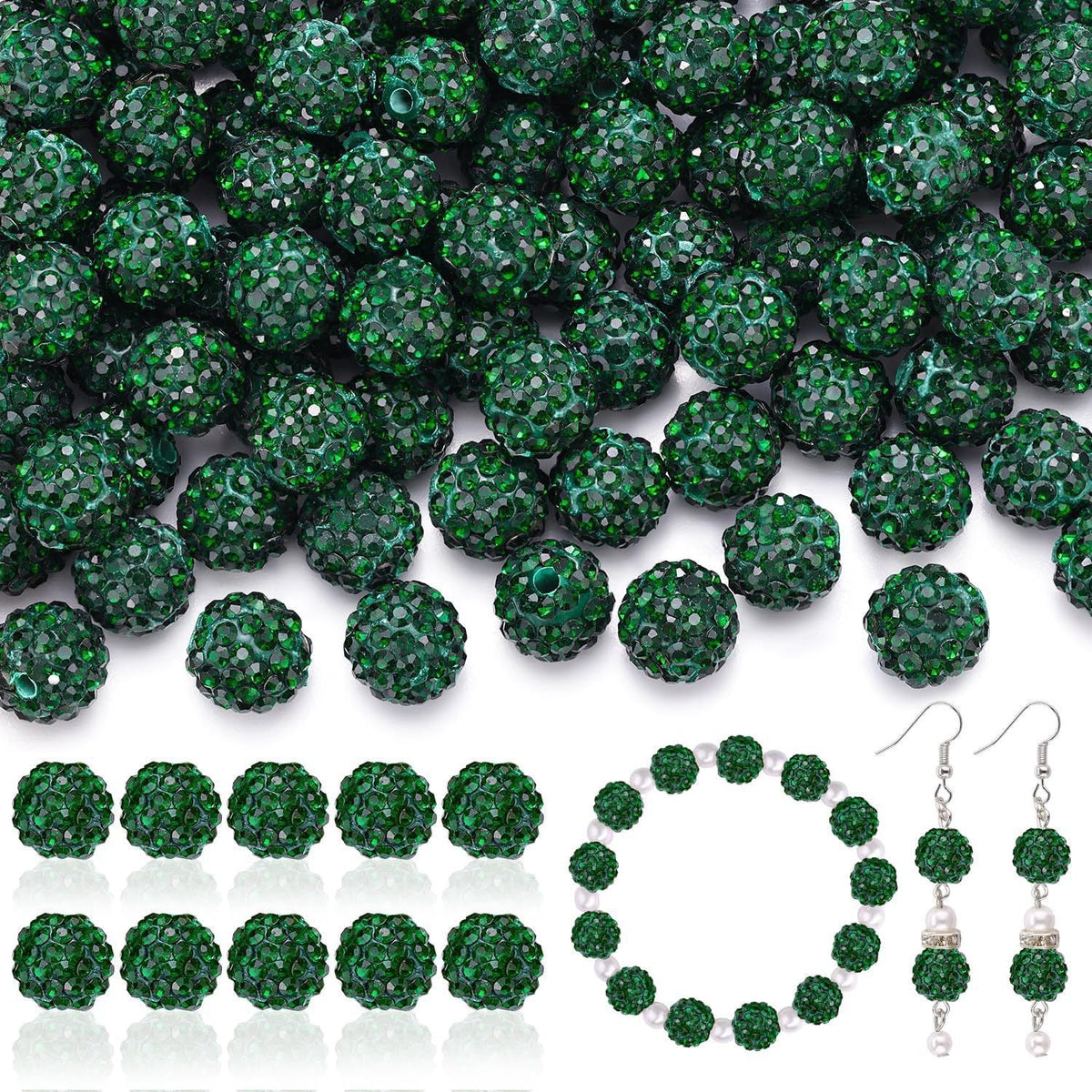 100pcs 10mm Rhinestone Beads Shiny Round Disco Ball Beads Bulk, Sparkle Crystal Clay