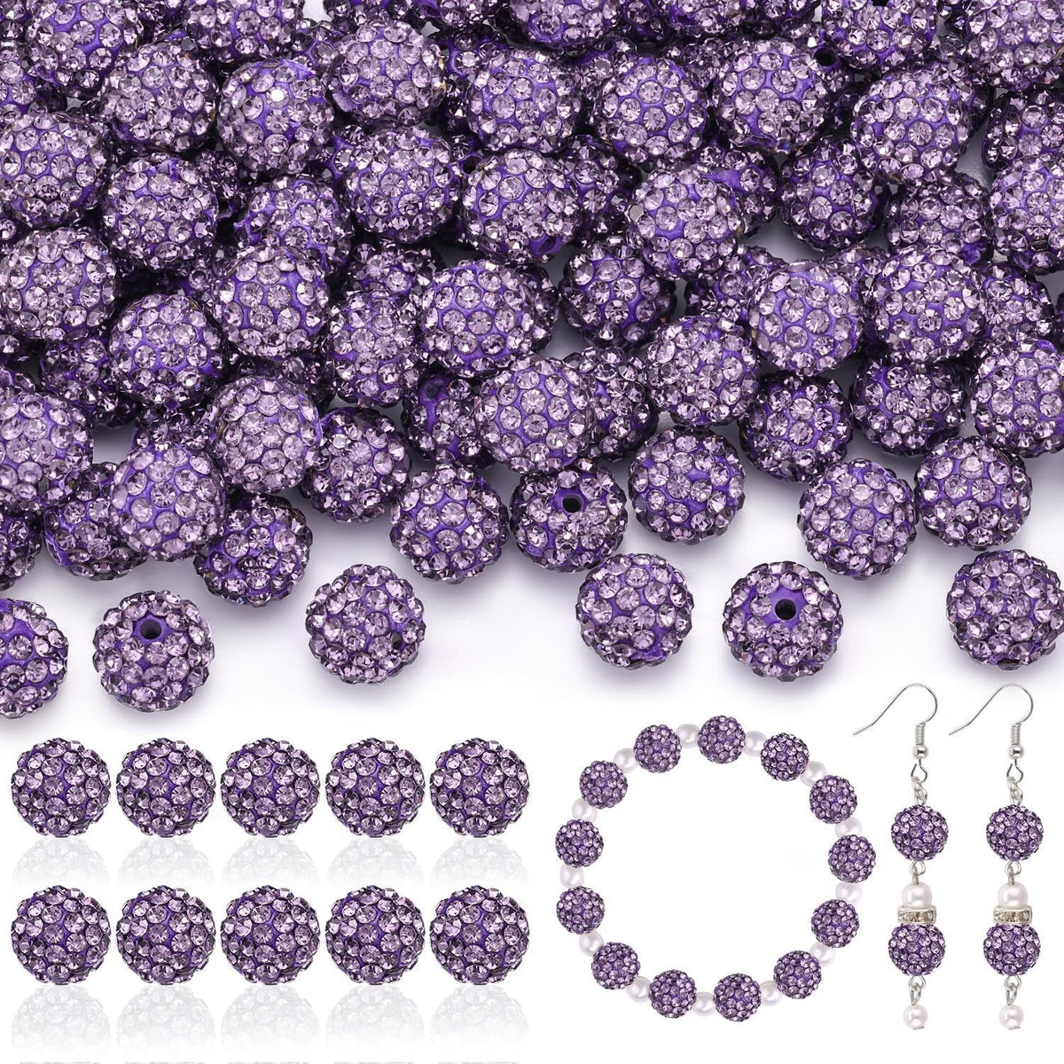 100pcs 10mm Rhinestone Beads Shiny Round Disco Ball Beads Bulk, Sparkle Crystal Clay