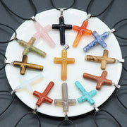 Healing Crystal Cross Shape Pendant Necklace