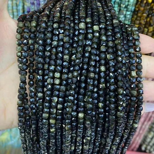 Cube Shape Obsidian Beads
