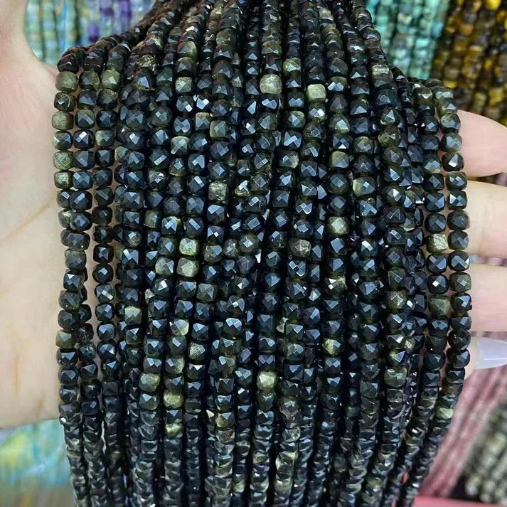Cube Shape Obsidian Beads