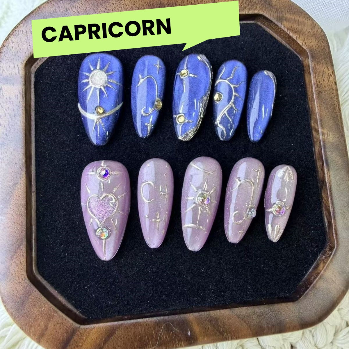 12 Zodiac Signs Handmade Press on Nails Collection