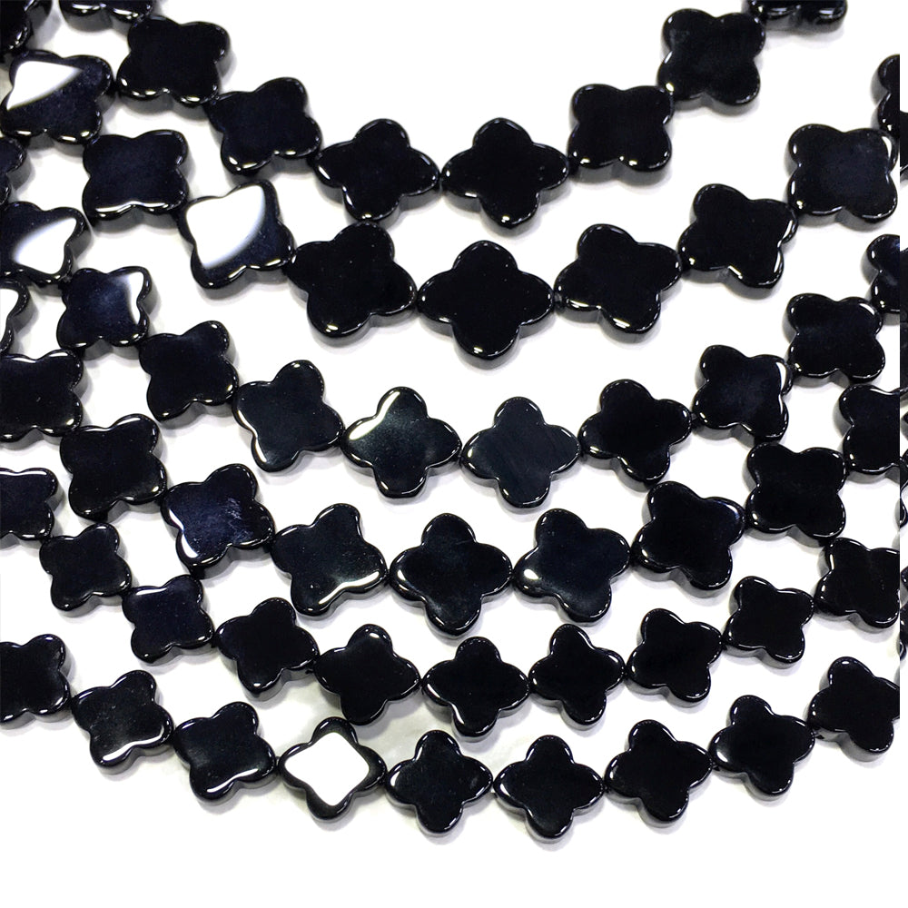 Clover Shape Black Onyx Beads