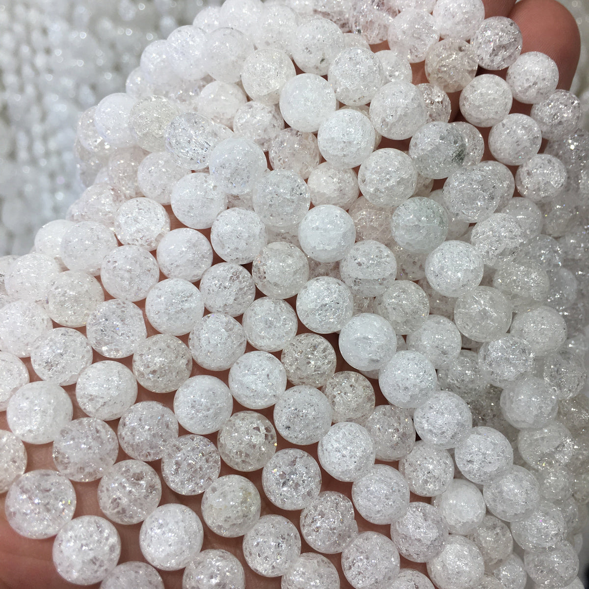 Round Smooth Crackle Clear Quartz Beads