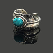 Takahashi Goro Mens Feather 925 Sterling Silver Natural Turquoise Ring