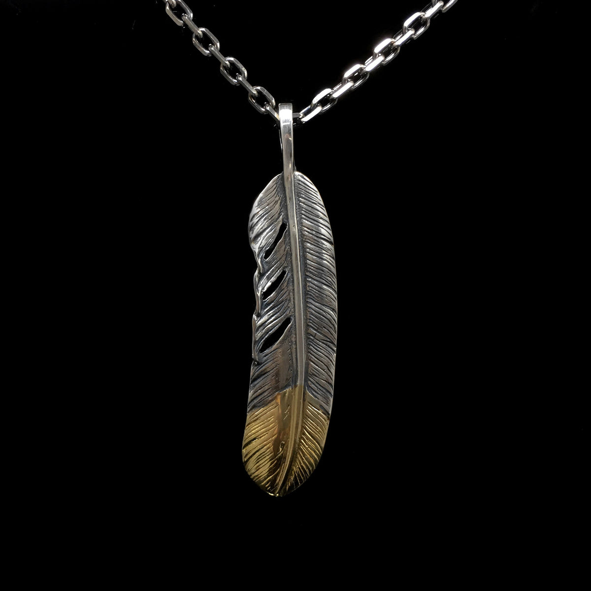 Right Feather Retro 925 Silver Pendant Japan Takahashi Goro with Brass