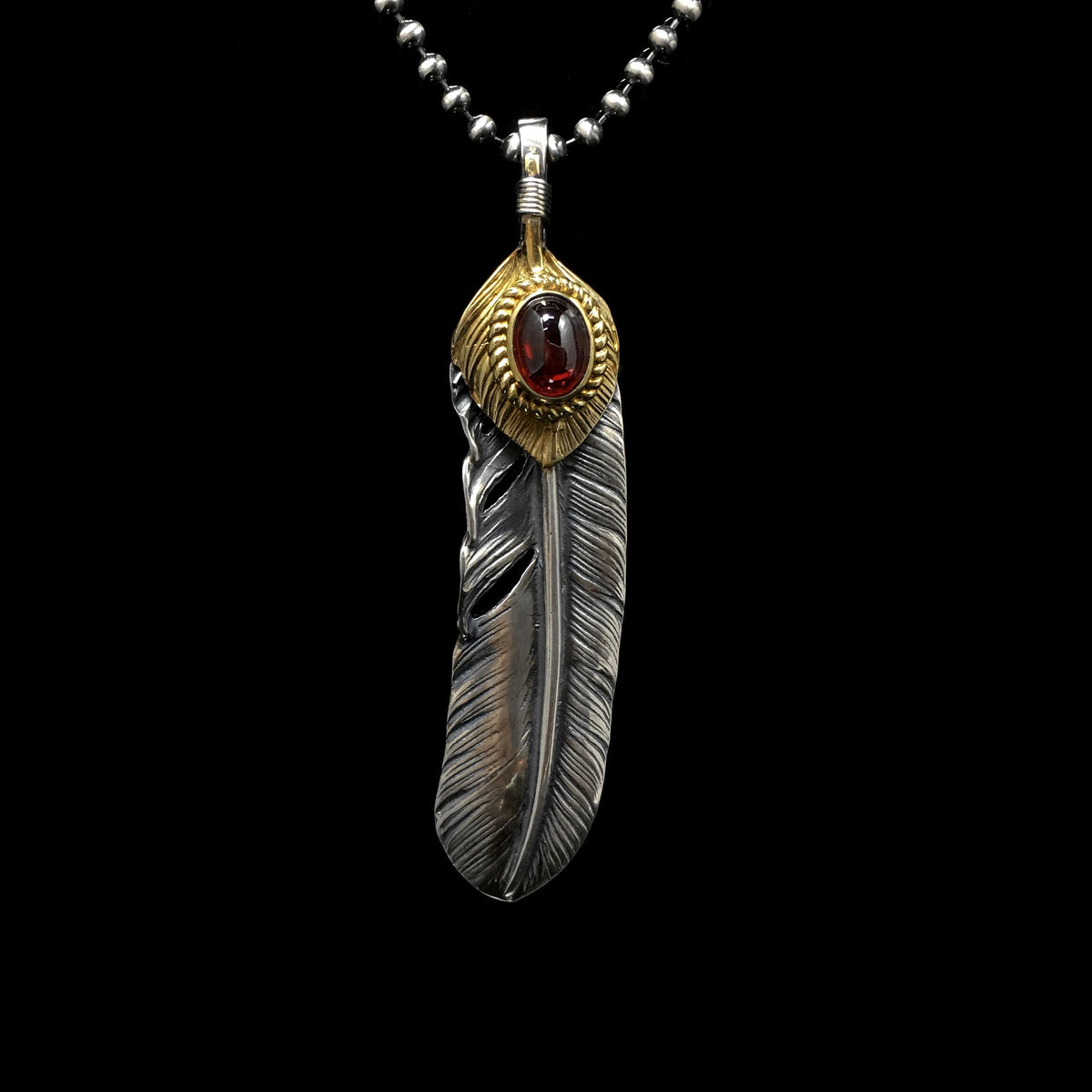 Right Brass Leaf Feather Retro 925 Silver Pendant Japan Takahashi Goro