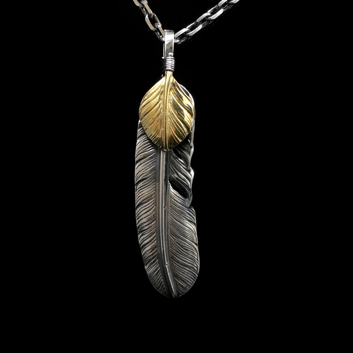 Left Feather Leaf Retro 925 Silver Goro Takahashi Pendant with Brass
