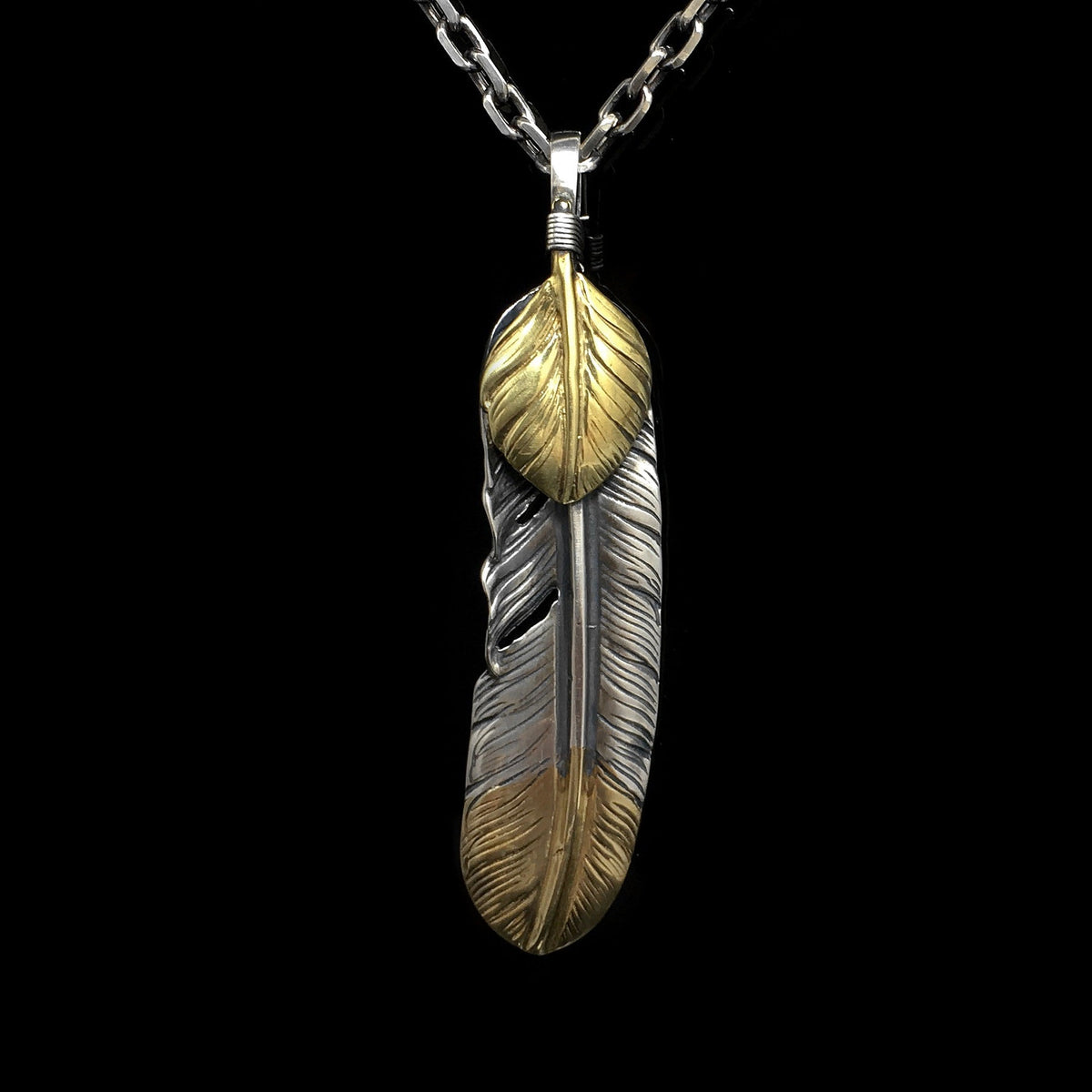 Right Feather Leaf Retro 925 Silver Pendant Takahashi Goro with Brass
