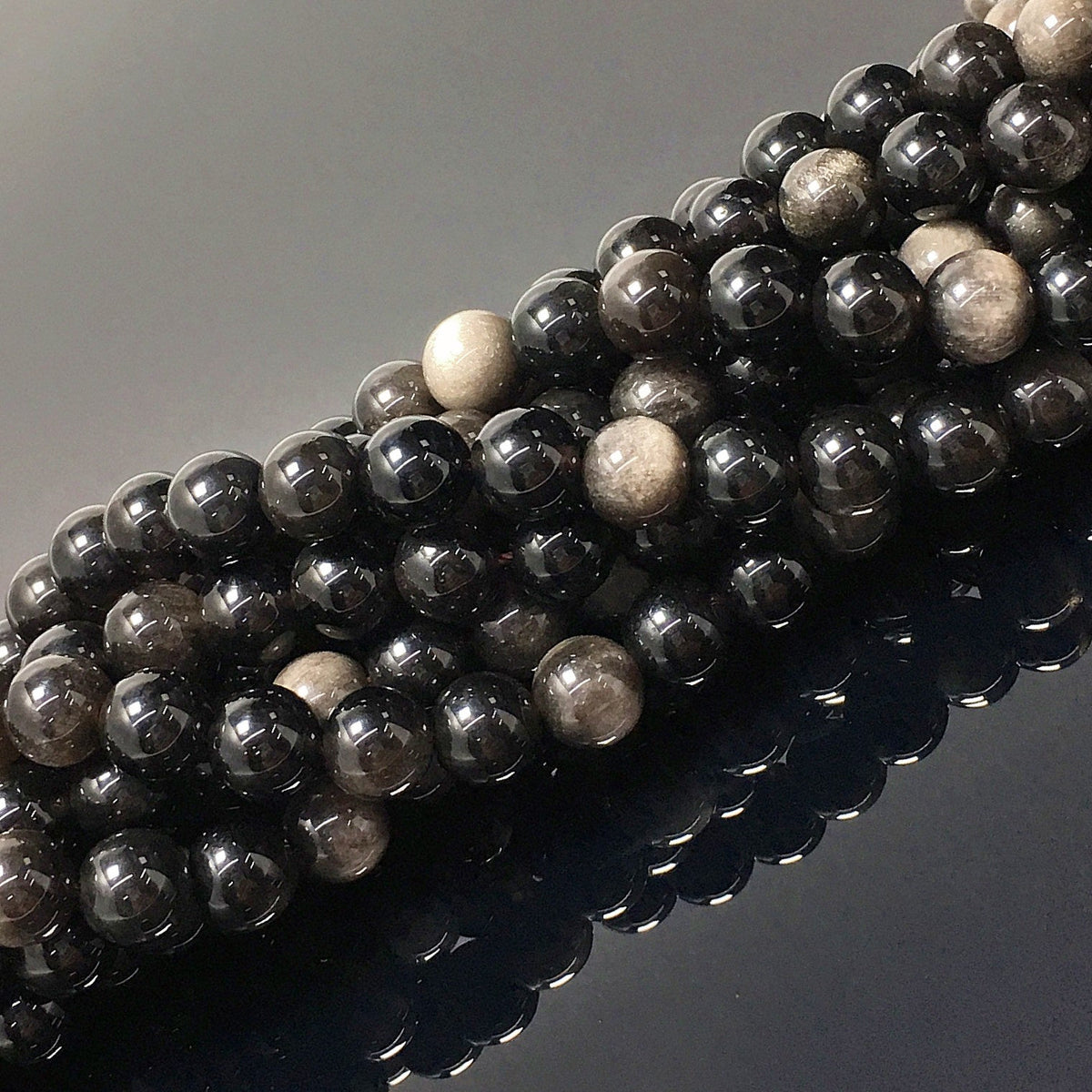 Higher Quality Silver Obsidian Round Beads