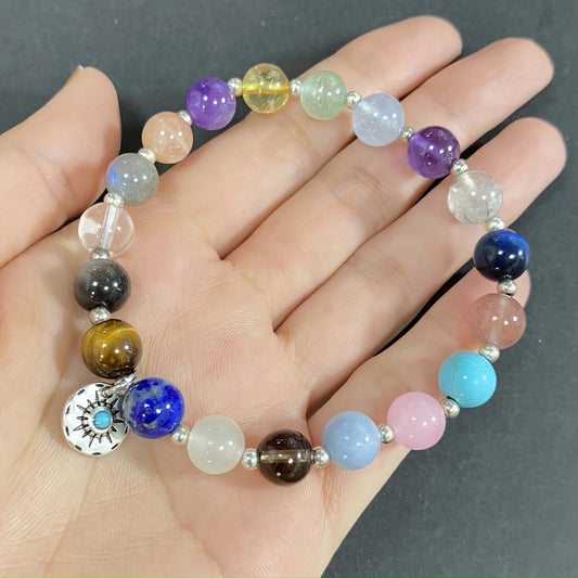Colorful Seven Chakra Crystal Bracelet with Sun Charm