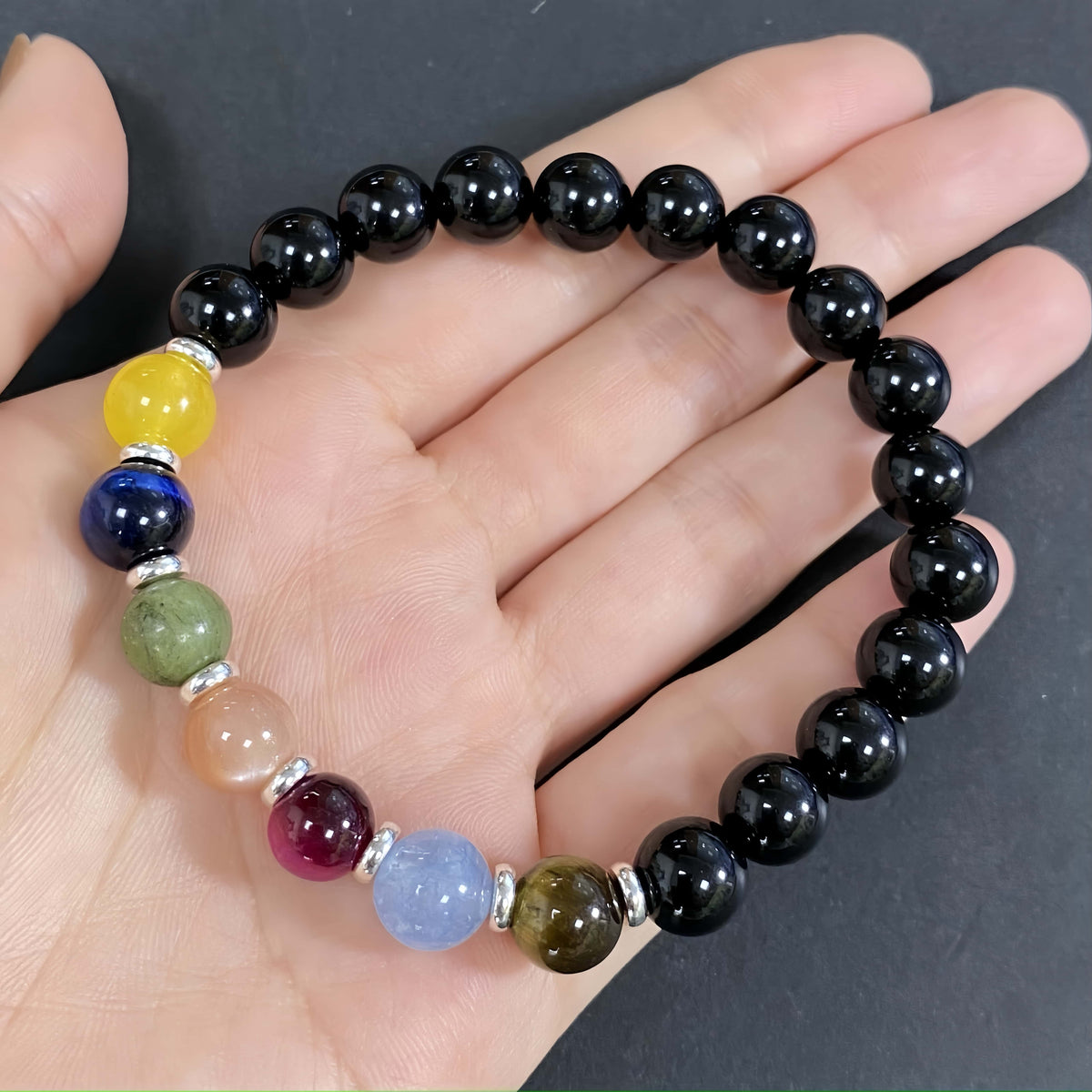 Natural Onyx Seven Chakra Crystal Bracelet