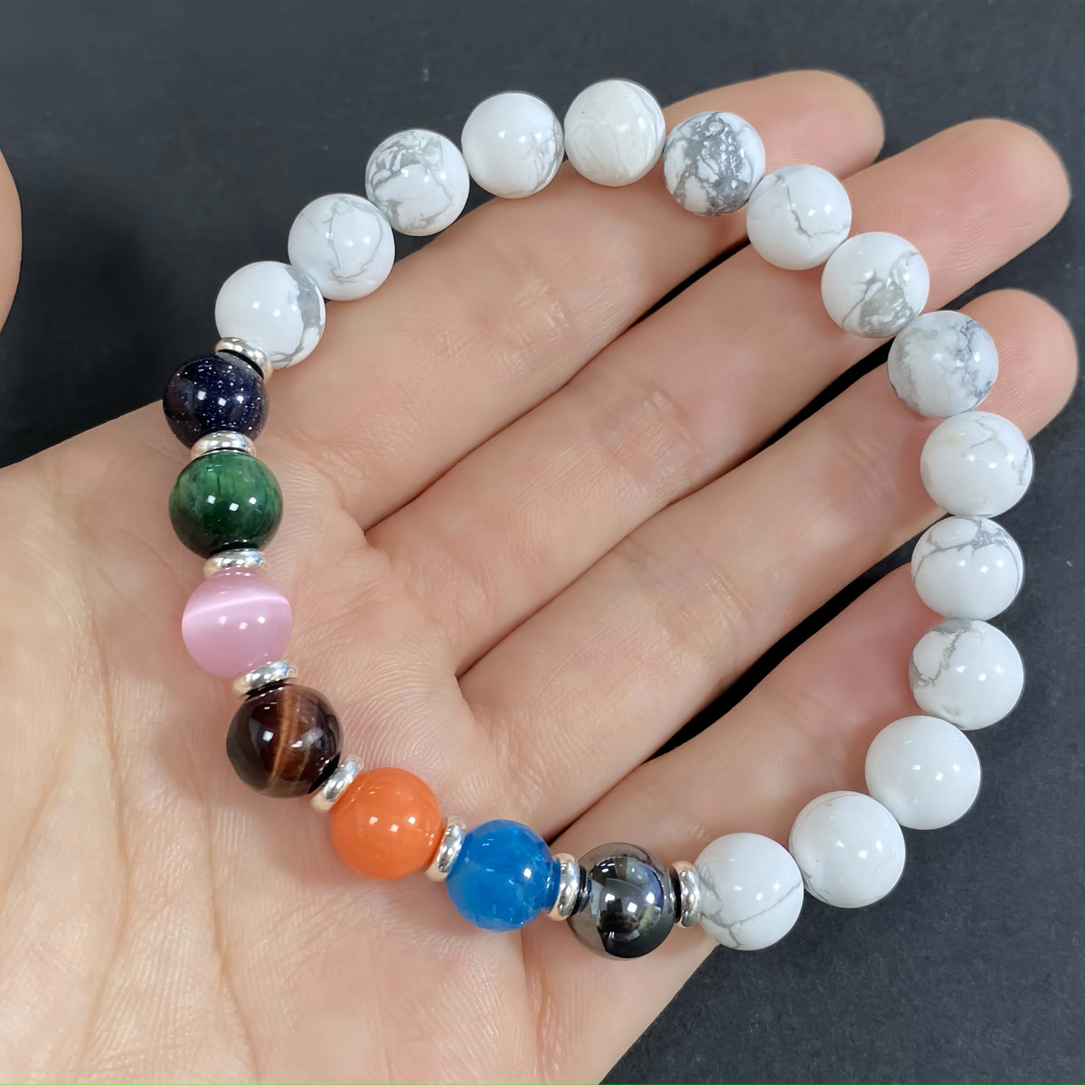Natural Howlite Seven Chakra Crystal Bracelet
