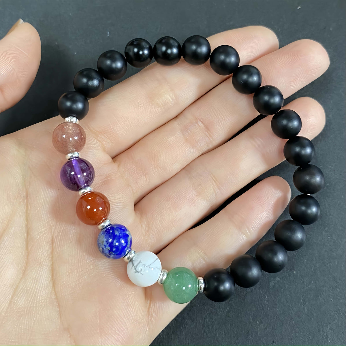 Matte Onyx Seven Chakra Crystal Bracelets