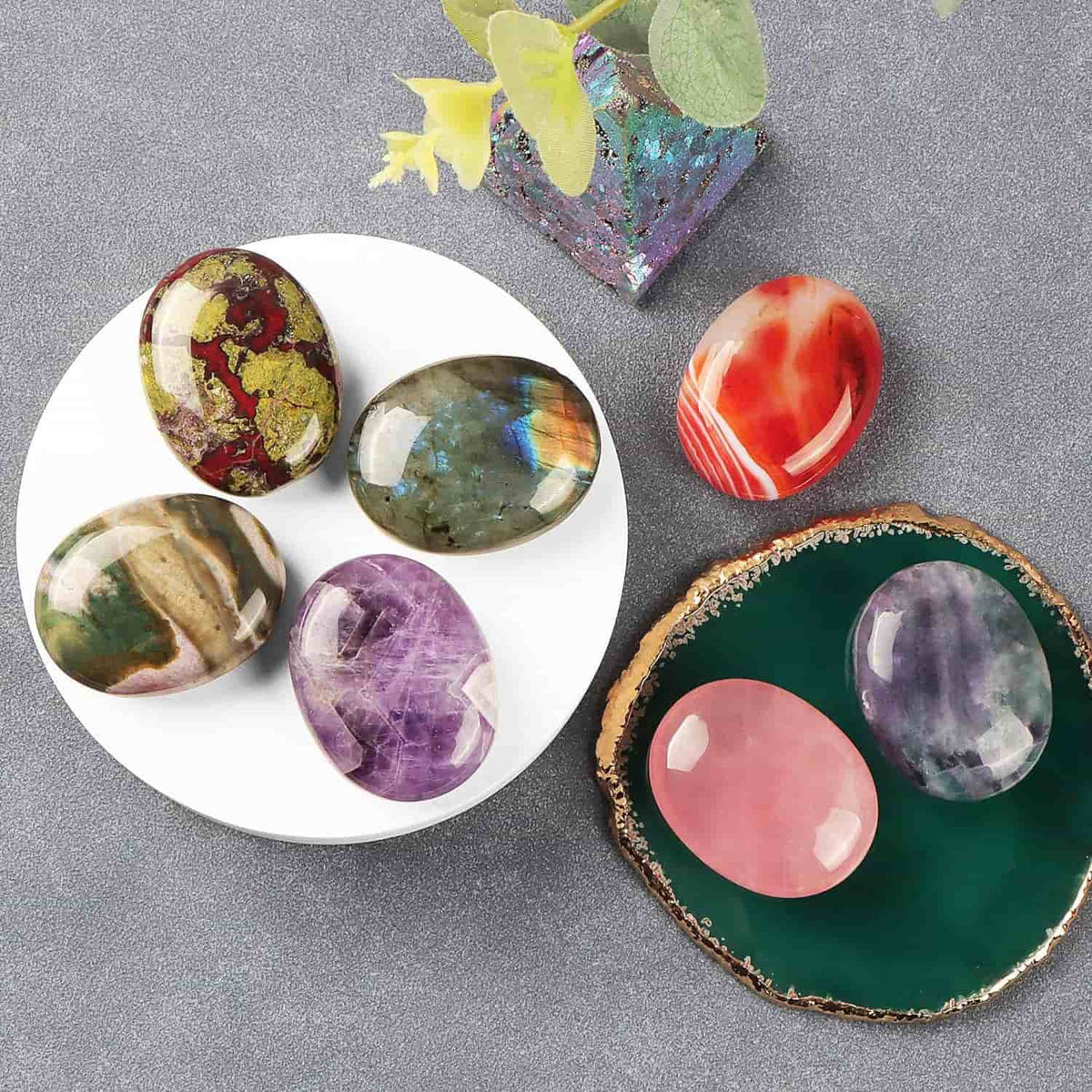 Oval Palm Stone, Polished Oval Gemstone Pocket Palm Stone Gift