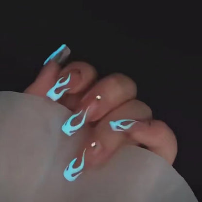 Glowing Nails Press On Nails  Blue