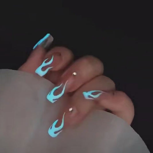 Glowing Nails Press On Nails  Blue