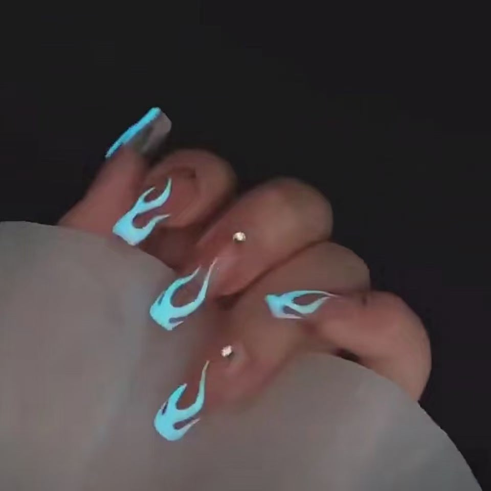 Glowing Nails Press On Nails  Blue