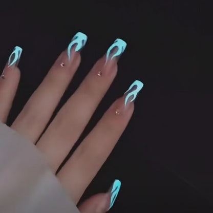 Glowing Nails Press On Nails  Blue