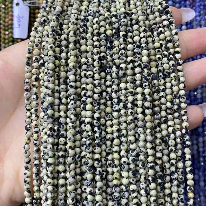 Dalmation Jasper Tiny Faceted Round Beads 2mm 3mm 4mm