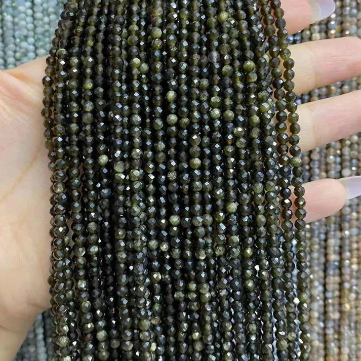 Gold Obsidian Tiny Faceted Round Beads 2mm 3mm 4mm