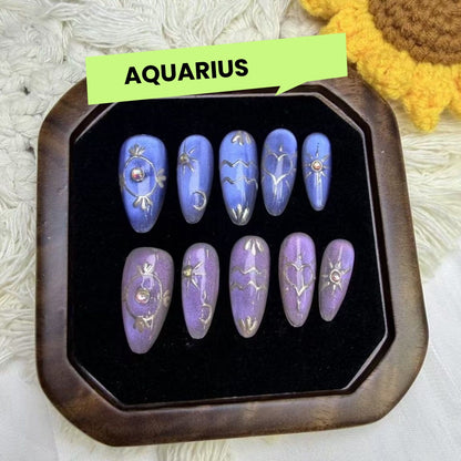 12 Zodiac Signs Handmade Press on Nails Collection