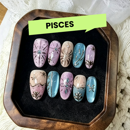 12 Zodiac Signs Handmade Press on Nails Collection