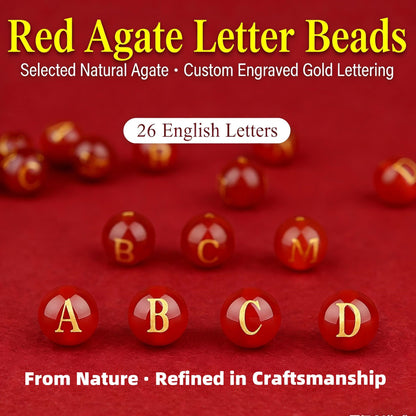 Natural Red Agate Beads - 26 Alphabet Loose Beads for Engraving Customization DIY