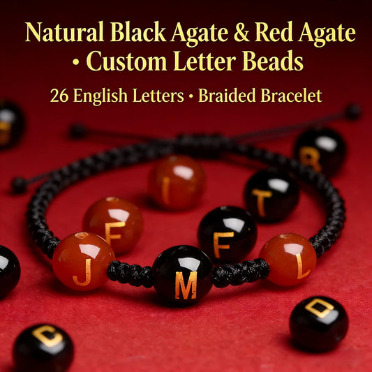 Natural Red Agate Beads - 26 Alphabet Loose Beads for Engraving Customization DIY