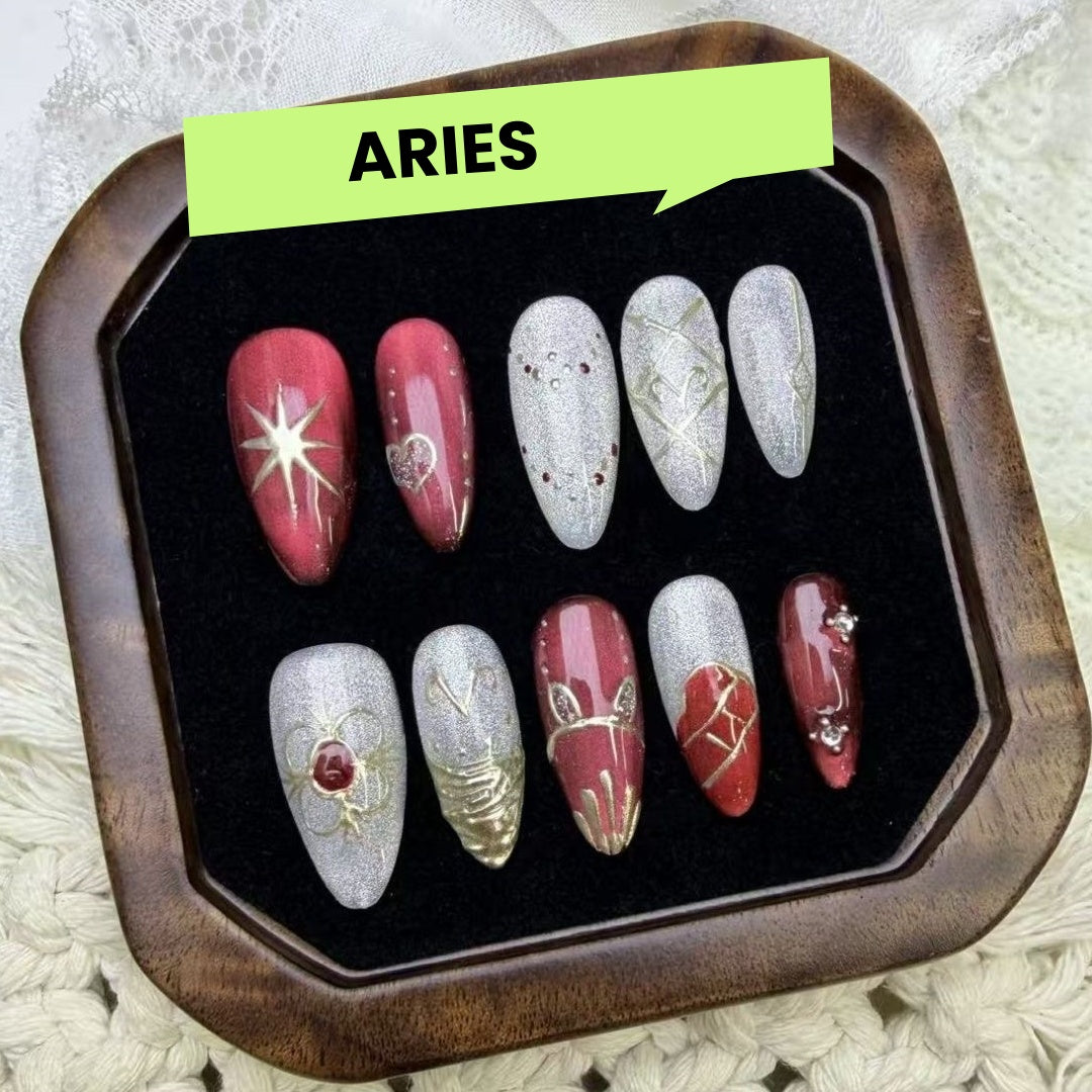 12 Zodiac Signs Handmade Press on Nails Collection