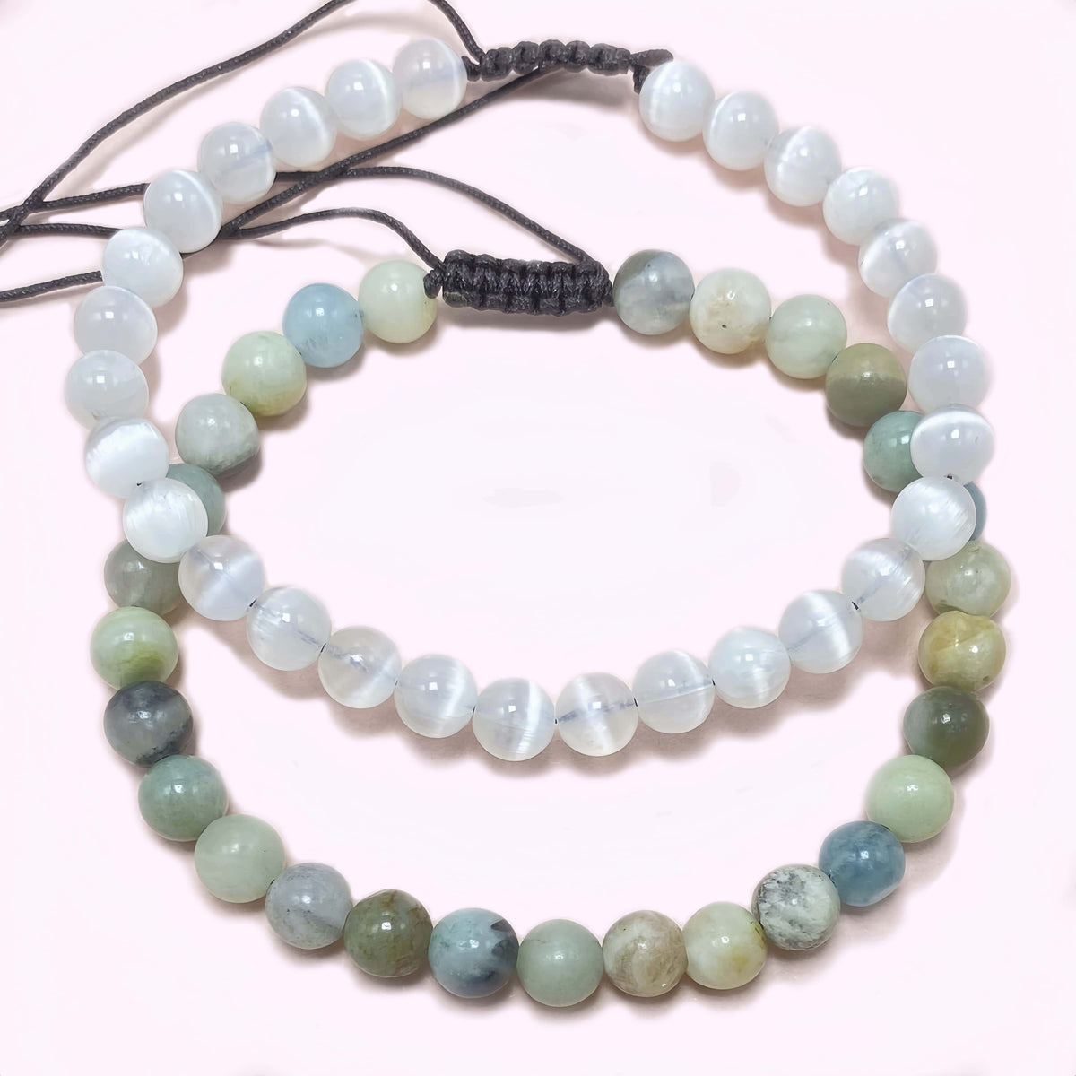 Double Strand Selenite to Help Lower Stress & Anxiety Level Braided Rope Crystal Bracelet