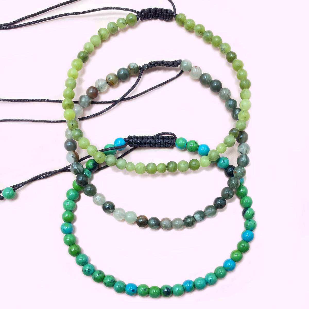 Triple Strand Green Jade to Improve Body and Health Briaded Rope Crystal Bracelet