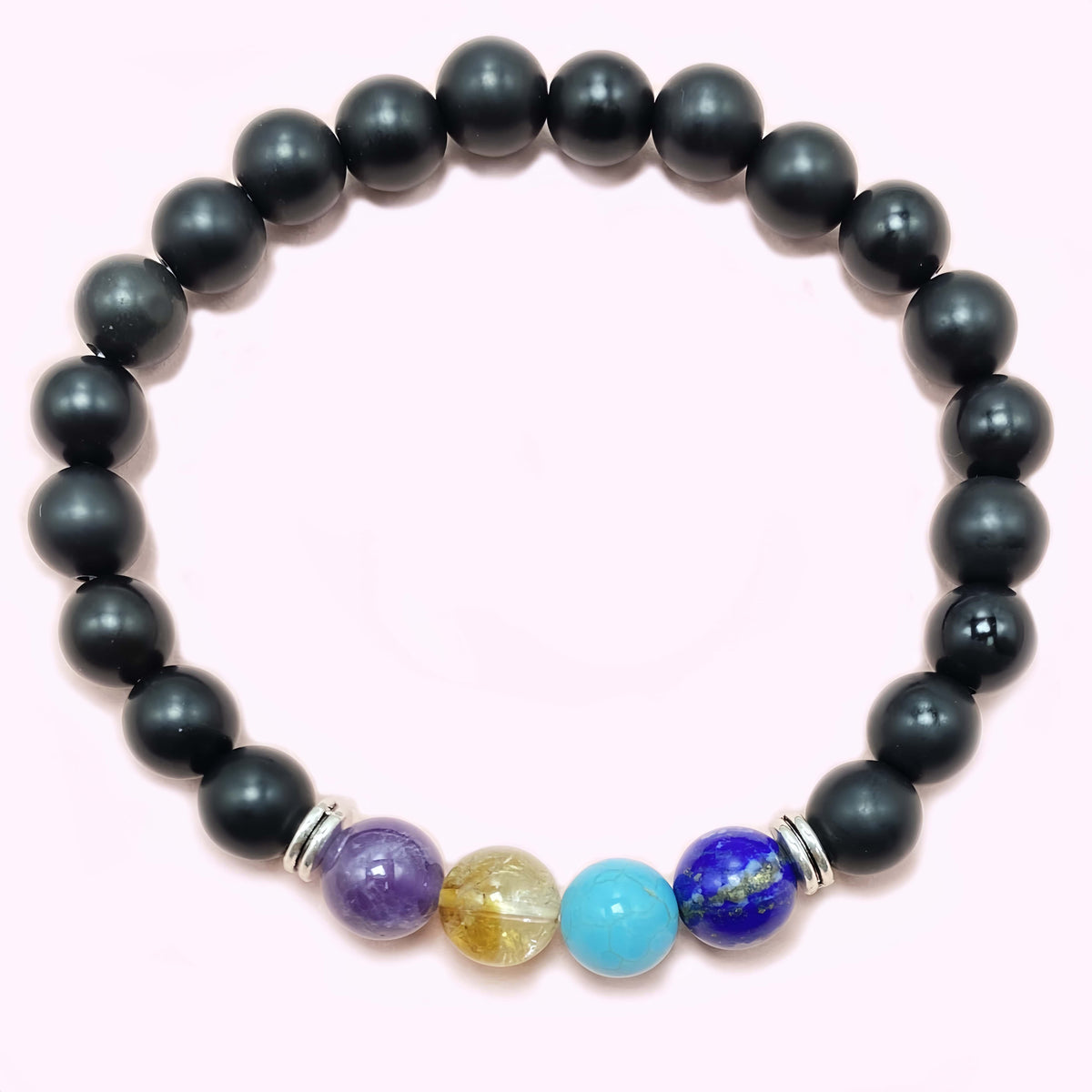Natural Matte Onyx Seven Chakra Crystal Bracelet