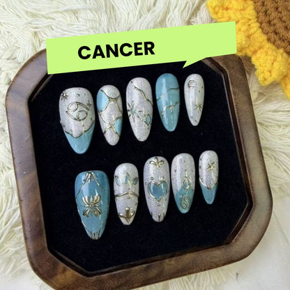 12 Zodiac Signs Handmade Press on Nails Collection