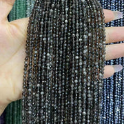 Silver Obsidian Tiny Faceted Round Beads 2mm 3mm 4mm