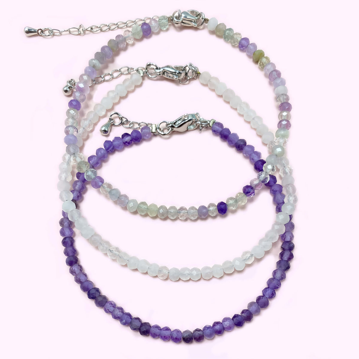 Faceted Triple Amethyst Crystal Bracelet for Love and Relationship