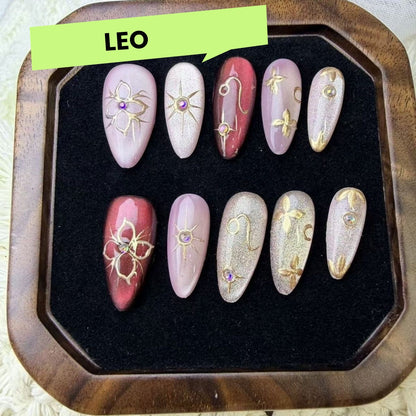 12 Zodiac Signs Handmade Press on Nails Collection