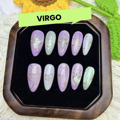 12 Zodiac Signs Handmade Press on Nails Collection