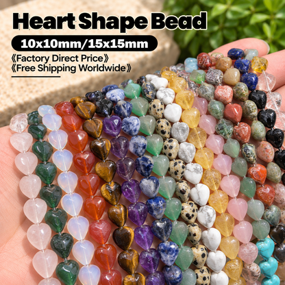Smooth Heart Shape Beads 10mm/15mm Quartz/Jasper/Agate/Crystal