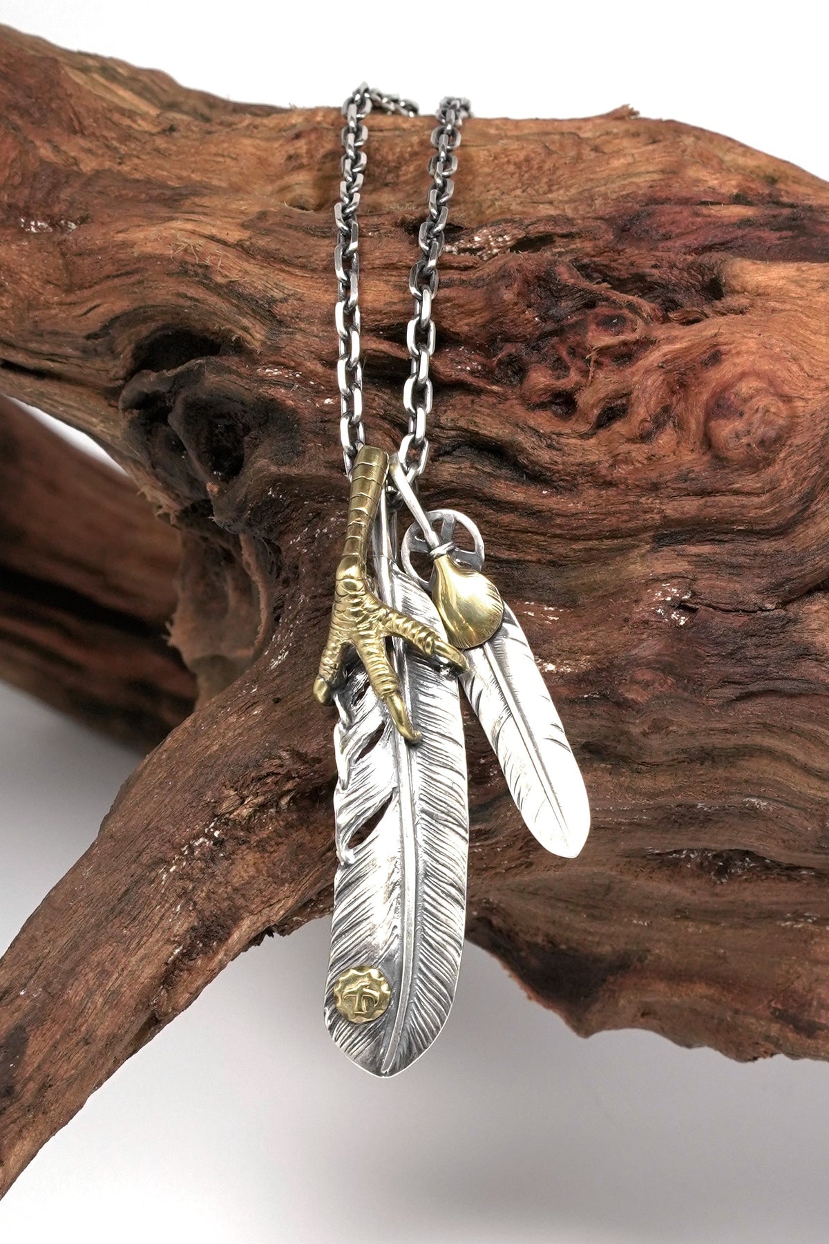 Handcrafted Solid Sterling Silver Eagle Claw Feather Pendant Necklace