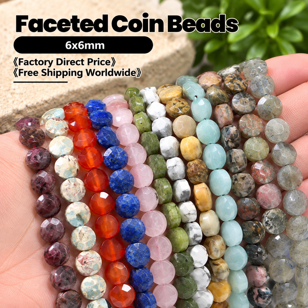 Faceted Cion Beads 6x6mm Quartz/Jasper/Agate/Crystal